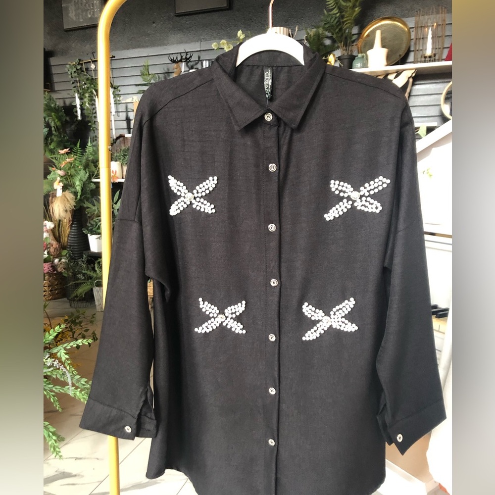 Black Embellished  Shirt